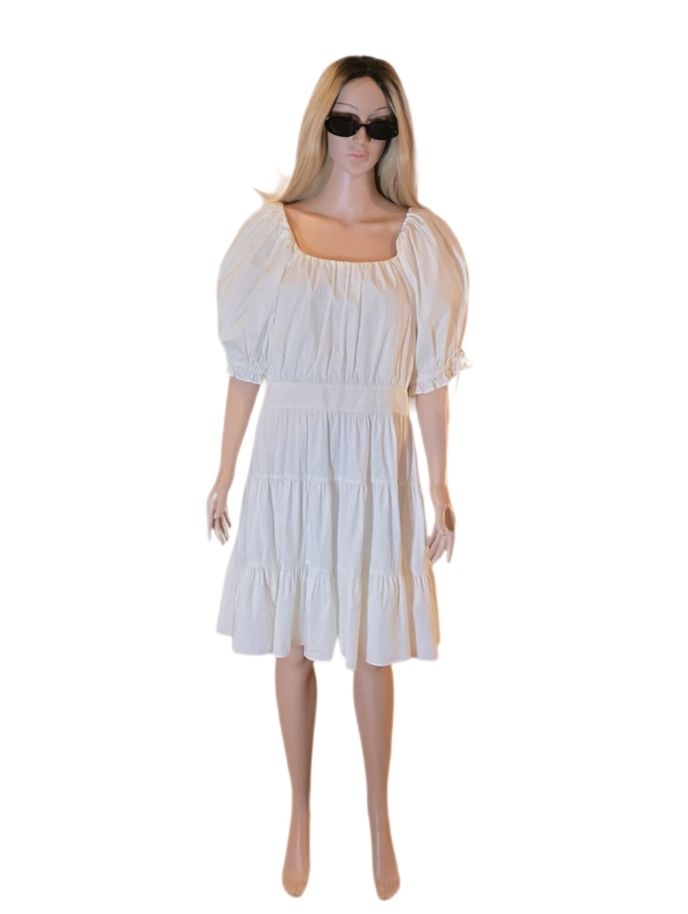 Rachel Parcell Soft White/Ivory Puff Sleeve Tiered Mini Dress - Size XL EUC - Picture 9 of 15